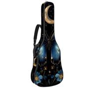 KengjuTesu Étui souple pour guitare acoustique de 109 cm avec sangle à dos et 2 poches, motif fleur bleue, papillon et lune, sans rembourrage, sac à dos imperméable en tissu Oxford pour guitare basse,