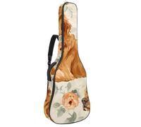 KengjuTesu Étui souple pour guitare acoustique de 109 cm avec sangle à dos et 2 poches, motif fleurs Golden Retriever, sans rembourrage, sac à dos imperméable en tissu Oxford pour guitare basse,