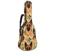 KengjuTesu Étui souple pour guitare acoustique de 109 cm avec sangle à dos et 2 poches Motif fleurs de berger allemand, sans rembourrage, sac à dos imperméable en tissu Oxford pour guitare basse,