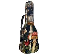 KengjuTesu Étui souple pour guitare acoustique de 109 cm avec sangle à dos et 2 poches, motif fleurs, papillon, champignon, sac à dos sans rembourrage, sac à dos imperméable en tissu Oxford pour