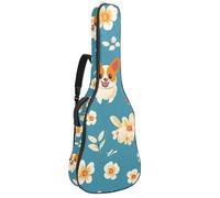 KengjuTesu Étui souple pour guitare acoustique de 109 cm avec sangle à dos et 2 poches, motif fleurs corgi, sac à dos sans rembourrage, sac à dos imperméable en tissu Oxford pour guitare basse,