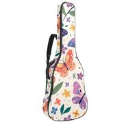 KengjuTesu Étui souple pour guitare acoustique de 109 cm avec sangle à dos et 2 poches, motif fleurs fraîches, papillon, sans rembourrage, sac à dos imperméable en tissu Oxford pour guitare basse,