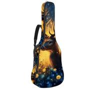 KengjuTesu Étui souple pour guitare acoustique de 109 cm avec sangle à dos et 2 poches, motif forêt de cerfs lumineux, sac à dos sans rembourrage en tissu Oxford imperméable pour guitare basse,