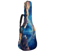 KengjuTesu Étui souple pour guitare acoustique de 109 cm avec sangle à dos et 2 poches, motif lion étoilé et chat, sans rembourrage, sac à dos imperméable en tissu Oxford pour guitare basse,