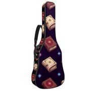KengjuTesu Étui souple pour guitare acoustique de 109 cm avec sangle à dos et 2 poches, motif livres magiques, sac à dos sans rembourrage, sac à dos imperméable en tissu Oxford pour guitare basse