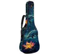 KengjuTesu Étui souple pour guitare acoustique de 109 cm avec sangle à dos et 2 poches, motif lotus dauphin étoilé, sans rembourrage, sac à dos imperméable en tissu Oxford pour guitare basse,