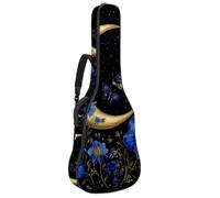 KengjuTesu Étui souple pour guitare acoustique de 109 cm avec sangle à dos et 2 poches Motif lune et papillon Bleu Fleur Sans rembourrage Sac à dos imperméable en tissu Oxford pour guitare basse,