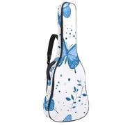 KengjuTesu Étui souple pour guitare acoustique de 109 cm avec sangle à dos et 2 poches, motif papillon bleu clair, sans rembourrage, sac à dos imperméable en tissu Oxford pour guitare basse,