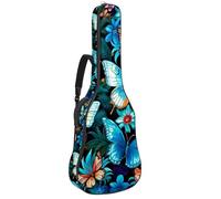 KengjuTesu Étui souple pour guitare acoustique de 109 cm avec sangle à dos et 2 poches, motif papillon bleu fleur, sans rembourrage, sac à dos imperméable en tissu Oxford pour guitare basse,