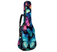 KengjuTesu Étui souple pour guitare acoustique de 109 cm avec sangle à dos et 2 poches Motif papillon coloré fantaisie, sac à dos sans rembourrage en tissu Oxford imperméable pour guitare basse,