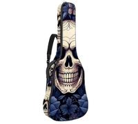 KengjuTesu Étui souple pour guitare acoustique de 109 cm avec sangle à dos et 2 poches motif tête de mort, fleur, papillon, sac à dos sans rembourrage en tissu Oxford imperméable pour guitare basse,
