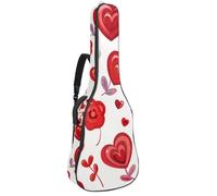 KengjuTesu Étui souple pour guitare acoustique de 109 cm avec sangle à dos et 2 poches pour la Saint-Valentin, motif cœur fleur, sac à dos sans rembourrage en tissu Oxford imperméable pour guitare