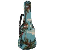 KengjuTesu Étui souple pour guitare acoustique de 109 cm avec sangle à dos et 2 poches pour manette de jeu fond foncé, sac à dos sans rembourrage en tissu Oxford imperméable pour guitare basse