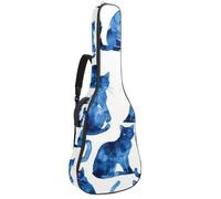 KengjuTesu Étui souple pour guitare acoustique de 109 cm avec sangle à dos et 2 poches, silhouette de chat bleu, sans rembourrage, sac à dos imperméable en tissu Oxford pour guitare basse,