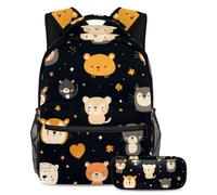 KengjuTesu Lot de 2 sacs à dos pour garçons et filles, grande capacité, motif chats de dessin animé, cartable avec trousse à crayons, parfait pour les étudiants, les adolescents, les voyages et la