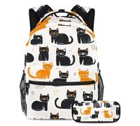 KengjuTesu Lot de 2 sacs à dos pour garçons et filles, grande capacité, motif chats de dessin animé, cartable avec trousse à crayons, parfait pour les étudiants, les adolescents, les voyages et la