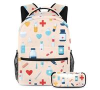KengjuTesu Lot de 2 sacs à dos pour garçons et filles - Grande capacité - Motif de médecine - Trousse à crayons - Parfait pour les étudiants, les adolescents, les voyages et la randonnée, multicolore,