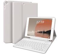 kenke Étui avec clavier pour iPad 9e/8e/7e génération 10,2" 2021/2020/2019 - Housse de clavier Bluetooth sans fil amovible, fin et léger avec porte-crayon côté gauche, veille/réveil automatique (gris)