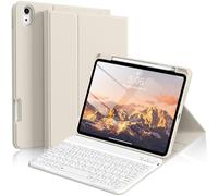 kenke Étui pour iPad 11/10e génération avec clavier 11/11" 2025 A16/2022, étui avec clavier Bluetooth sans fil amovible avec porte-crayon côté droit, touches carrées blanches (crème)
