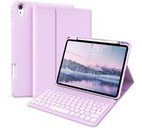 kenke Étui pour iPad 11/10e génération avec clavier 11/11" 2025 A16/2022, étui avec clavier Bluetooth sans fil amovible avec porte-crayon côté droit, touches carrées blanches rétroéclairées (violet)