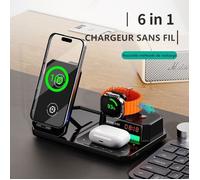 KENLUMO Chargeur Sans Fil 6 en 1 Chargeur de Téléphone heure numérique Bluetooth Pour iWatch Airpods 3 2 iPhone Samsung