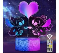 KENLUMO Lampe Stitch Noël Enfant Cadeau fille Lampe de chevet LED télécommande Touchez pour changer decouleur decoration veilleuse
