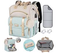 KENLUMO Sac à Dos à Langer, Sac à Langer bébé avec Matelas à Langer Portable, Sangles de Poussette et Porte-Sucette, Sac de Voyage multifonctionnel pour Maman ou Papa (bleu et blanc)