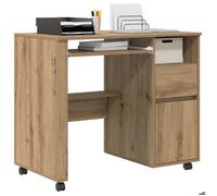 Kenneth@ Bureau - 1 PERSONNE - Table d'ordinateur - avec roulettes avec roue chêne artisanal - 91x50x77 cm - LL1099
