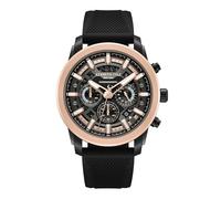 Kenneth Cole New York Montre chronographe pour homme - Boîtier en acier inoxydable de 44 mm avec cadran noir, accents en bronze, affichage de la date et bracelet en silicone noir