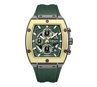 Kenneth Cole New York Montre chronographe pour homme - Boîtier tonneau en métal avec cadran vert, lunette vissée dorée, affichage de la date et bracelet en silicone vert