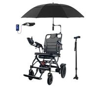 KENNOE Fauteuil roulant électrique motorisé léger en carbone-aluminium, taille pour déplacements tout-terrain, capacité 150kg, incluant parapluie, canne à walking et lampe USB,10ah