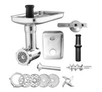 Kenny Professional Hachoir à viande pour robot de cuisine en acier inoxydable avec disques perforés, couteau hachoir, tube de remplissage pour saucisses, filière à biscuits compatible avec Kenwood