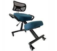 BLACK POINT O'KNEEL - Chaise à Genoux Ergonomique avec Dossier | Siège Assis-Genoux Réglable Bureau & Maison | Posture Droite & Confortable | Housse en Lin Gris-Turquoise Foncé Incluse