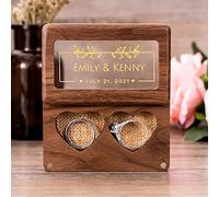Kenon Boîte à bagues double en bois personnalisée, boîte à bagues pour cérémonie de mariage, boîte à bagues en noyer, cadeau de mariage rustique et moderne