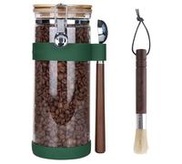 Ken's Kithcen Bocal en Verre Hermétique 1.5L avec Cuillère - Conservation Grains de Café 500g, Thé, Sucre, Céréales - Boîte Stockage Alimentaire (vert)