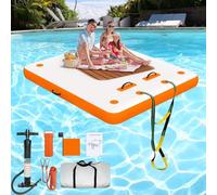Kensbro Plateforme Gonflable Flottante, Air Platform Multi-Person Swim Water Mat with Rope Ladder, None-Slip, Portable Inflatable Dock pour Océan, Piscine, Plage
