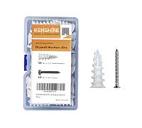 KENSHIRE #8 Kit d'ancrages et de vis autoperceuses pour cloison sèche - 50 chevilles auto-taraudeuses filetées en plastique - 50 vis à tête plate en acier inoxydable - Robuste - Jusqu'à 34 kg