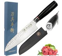 KENSHUI Couteau de cuisine martelé Couteau professionnel Cadeau de chef (Santoku avec étui en bois)