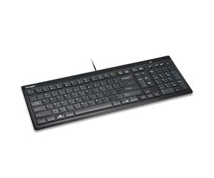 Kensington 948067 Advance Fit - Clavier fin et silencieux avec câble de taille normale, touches multimédias pour le contrôle du volume et le fonctionnement Plug & Play, compatible avec Windows et Mac, noir (Layout espagnole)