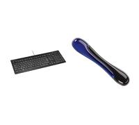 Kensington Clavier Filaire Ultra Plat AZERTY, Touches Réactives et Silencieuses, Câble USB 2.0, 30° d'Inclinaison (K72357FR) Repose-Poignets Duo Ergonomique Gel, Bleu et Noir (62397)