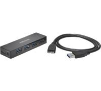Kensington Hub 4 Ports USB 3.0, Transfert des données jusqu'à 5 Gbit/s - 3 amplificateurs pour recharger rapidement smartphones & tablettes, Installation Plug & Play