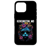 Kensington Maryland Chat avec Lunettes de Soleil et Fleurs Coque pour iPhone 16 Pro Max
