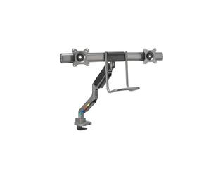 Kensington Support Bureau Double Écran 32" Gris K58272WW : Montage Collier/Passe-fil, 75x75-100x100mm, Vérin à Gaz, Inclinaison +/-10°, Rotation 360°, Charge Max 2x9Kg