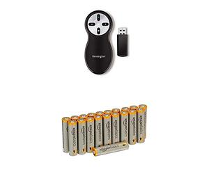 Kensington Télécommande de Présentation USB Sans Fil et Sans Laser, Compatible avec Windows & macOS - Portée 20m (K33373EU) avec les batteries Amazon Basics