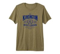 Kensington West London England Est. 1086 Impression Bleue T-Shirt Haut de Gamme
