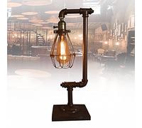 KenSyuInt Lampe de bureau en bois vintage en métal - Lampe de table rétro industrielle - Veilleuse pour chambre à coucher, salon, maison, art, café, studio, décor antique - E27 avec interrupteur sans