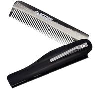 Kent Peigne de poche pliable en graphite noir 20T pour homme, peigne à dents fines pour le toilettage quotidien des cheveux, barbe ou moustache, utilisation sèche ou avec des baumes, coupe à la scie