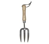 Kent & Stowe fourche de jardin à main - Fourche à fleurs en acier inoxydable, fourchette de jardin à manche court en frêne, longueur : 31 cm