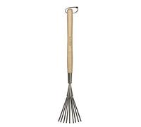 Kent & Stowe petit râteau de jardin à manche long - Ramasse-feuilles en acier inox, balai à feuilles avec manche en frêne, longueur : 62,5 cm