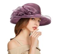 Kentucky Chapeaux Derby en organza pour femme Chapeau bibi à large bord pour femme, violet foncé, Taille M